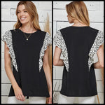 Solid Knit Top With Dalmatian Flutter Sleeve - Lil Monkey Boutique