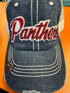 CUSTOM PANTHERS CRYSTAL BLING ON EMBROIDERED LETTERING BASEBALL HATS