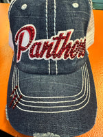 CUSTOM PANTHERS CRYSTAL BLING ON EMBROIDERED LETTERING BASEBALL HATS