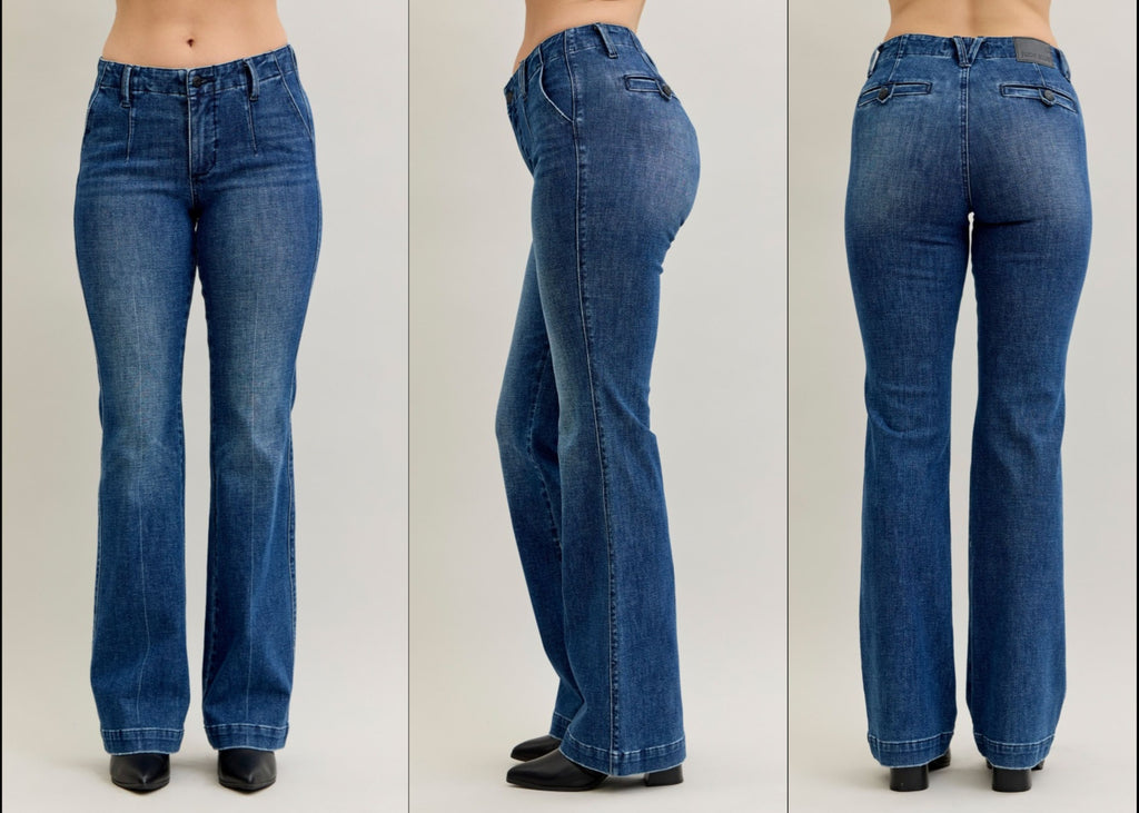 Judy Blue Mid Rise Trouser Bootcut Tummy Control & Welt Pocket Jeans - Lil Monkey Boutique