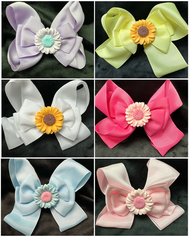 SOLID COLOR SUNFLOWER BOW (roughly 5 in) - Lil Monkey Boutique