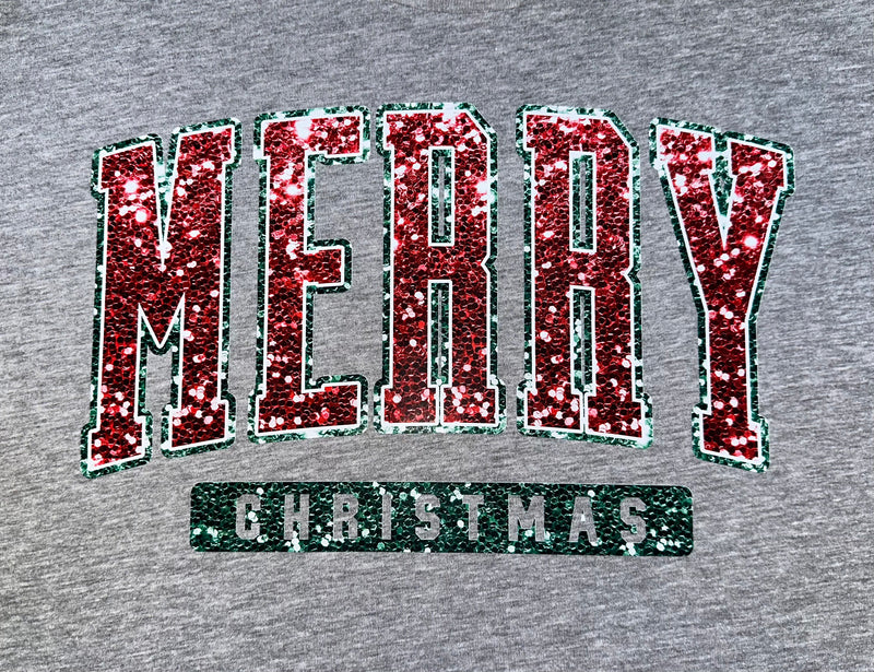 CUSTOM MERRY CHRISTMAS ON SOLID GRAY SHORT SLEEVE SHIRT - Lil Monkey Boutique