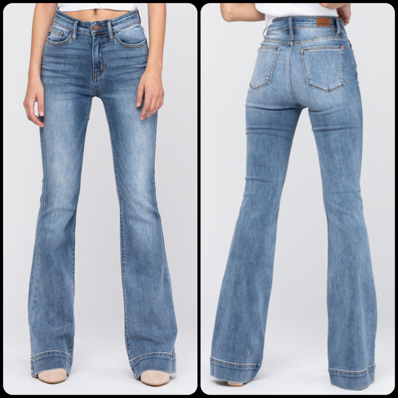 Judy Blue Mid-Rise Trouser Flare Jeans - Lil Monkey Boutique