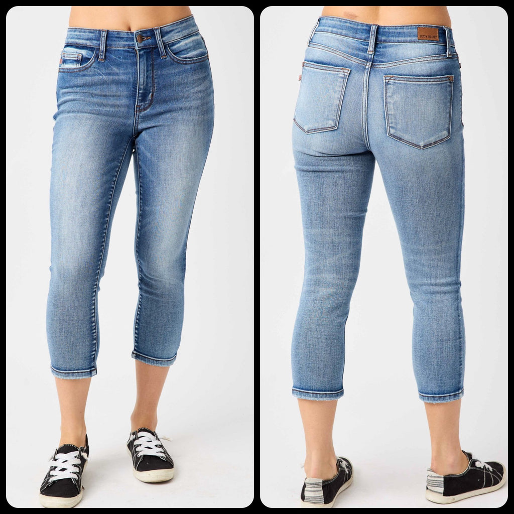 Judy Blue Mid-Rise Capri Contrast Patch Skinny – Two Sisters Boutique