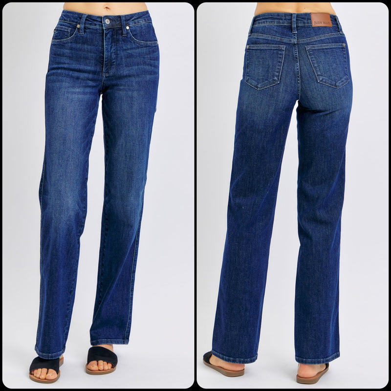 JUDY BLUE MID RISE TUMMY CONTROL CLASSIC STRAIGHT JEANS - Lil Monkey Boutique