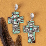 Lightweight Cross Earrings With Silver & Turquoise Cross Concho - Lil Monkey Boutique