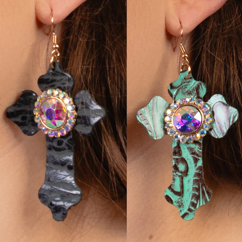 Lightweight Cross Earrings With Bling Center - Lil Monkey Boutique