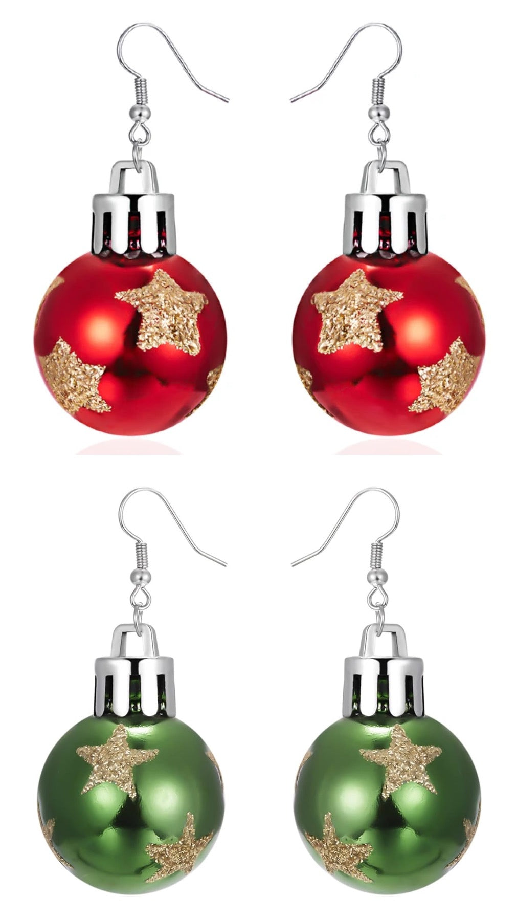 HOLIDAY ORNAMENT EARRINGS WITH GOLD STARS - Lil Monkey Boutique