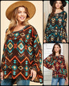 OVERSIZED AZTEC PRINT REVERSE SEAM PONCHO STYLE HIGH LOW TUNIC - Lil Monkey Boutique