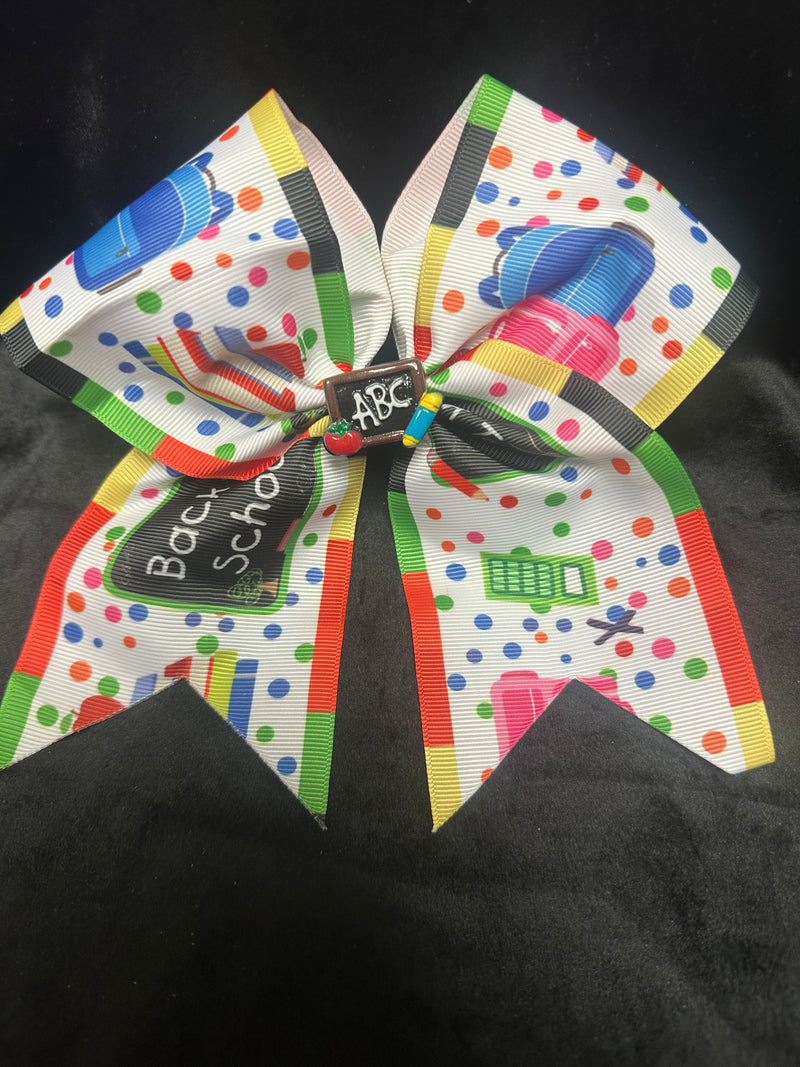 ABC APPLE CENTER MULTI COLOR BACK TO SCHOOL PRINT BOW WITH TAILS ROUGHLY 6”