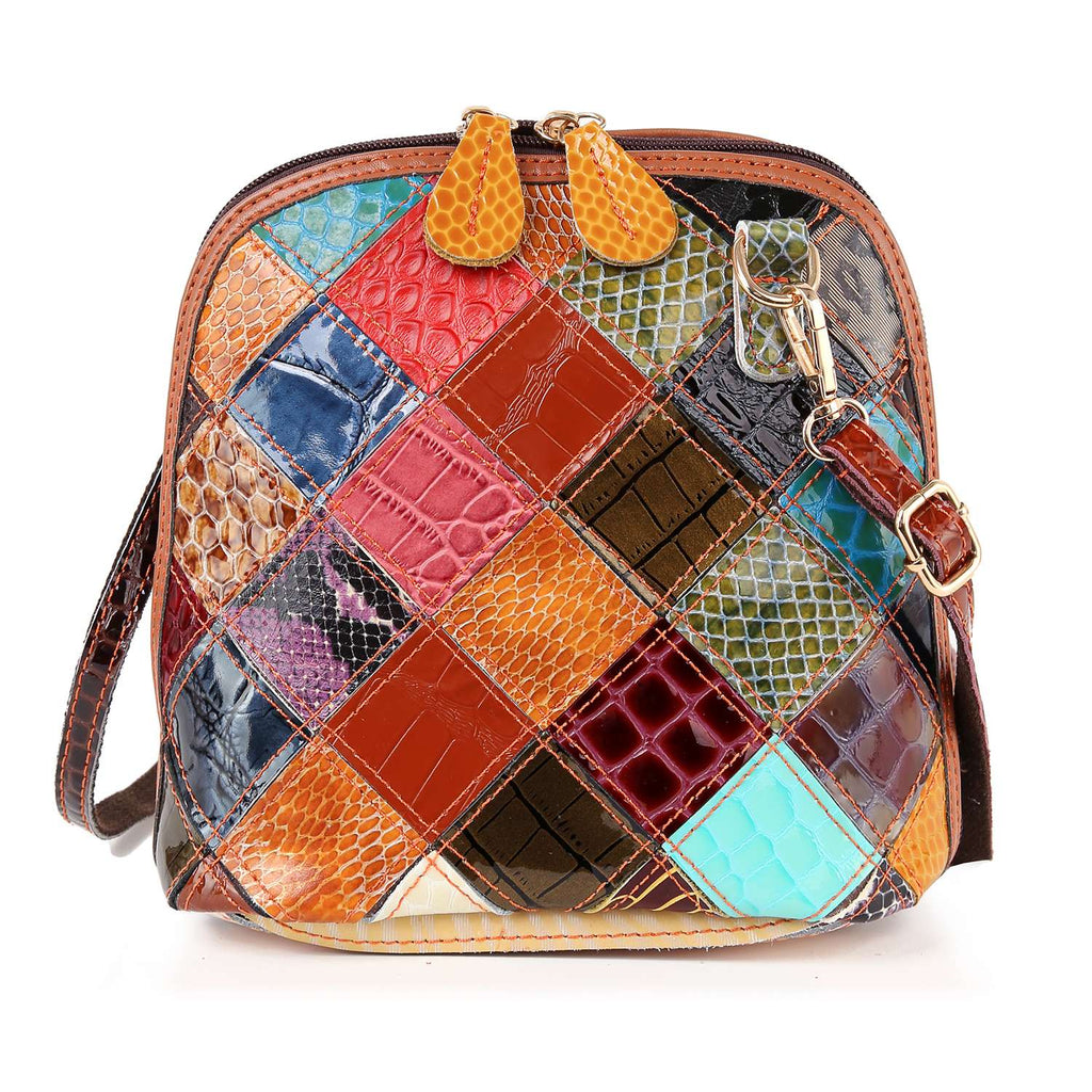 Genuine Leather Patchwork Crossbody Sling - Lil Monkey Boutique