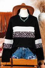 Leopard Colorblock Patchwork Long Sleeve Tee