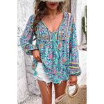 All Over Floral Print Cross Deep V Boho Top