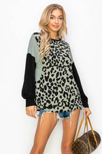 ANIMAL PRINTED COLOR BLOCK ON LONG SLEEVE TOP