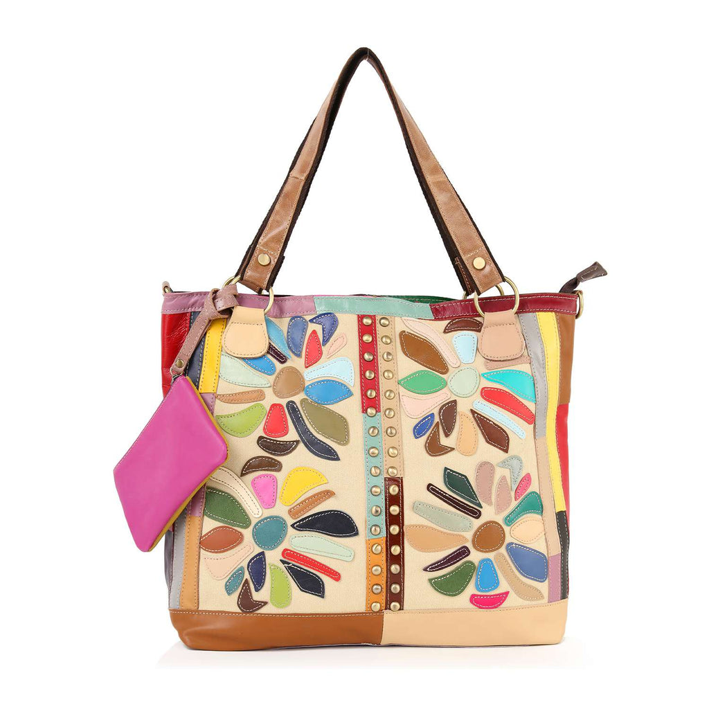 Genuine Leather Colorful Oversized Handbag Set - Lil Monkey Boutique