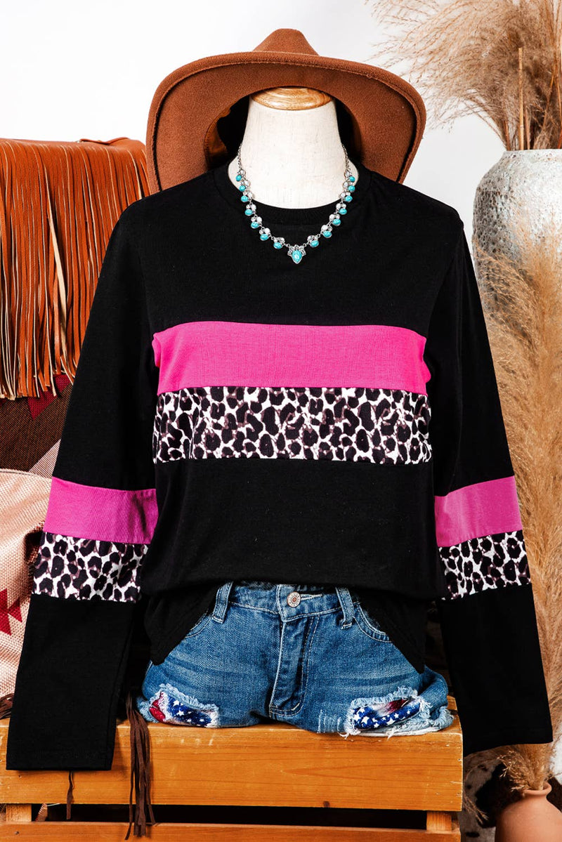 Leopard Colorblock Patchwork Long Sleeve Tee