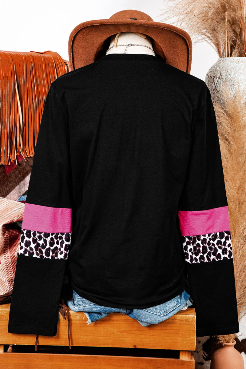 Leopard Colorblock Patchwork Long Sleeve Tee