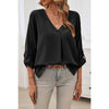 Deep V Neck Drop Shoulder Solid Loose Top