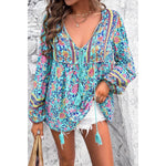 All Over Floral Print Cross Deep V Boho Top