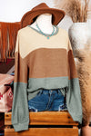 Color Block Stripe Texture Bubble Sleeve Baggy Top