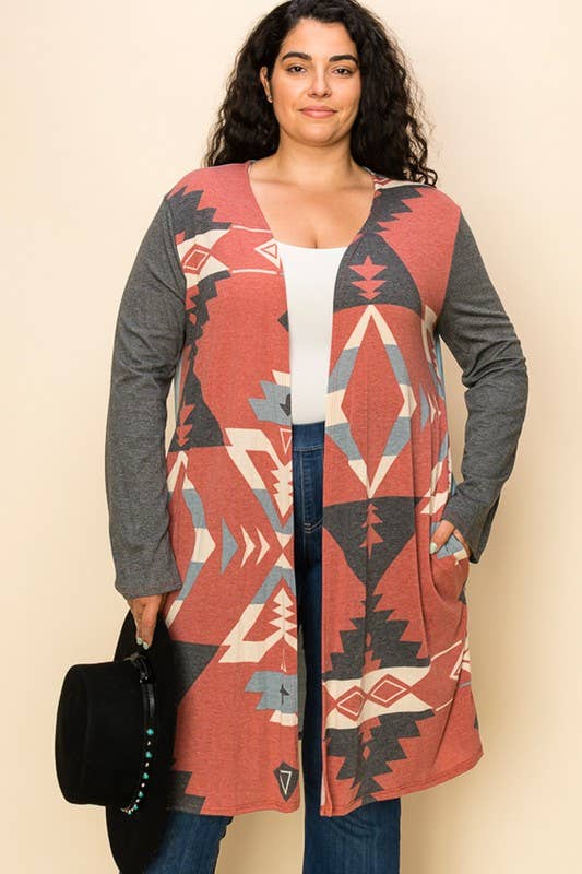 TRIBAL PRINT LONG CARDIGAN