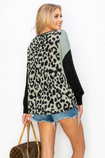 ANIMAL PRINTED COLOR BLOCK ON LONG SLEEVE TOP