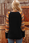 Western Fall Geo Raglan Patchwork Long Sleeve Tee