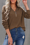 Half Zip Long Sleeve Solid Loose Fit Knit Top