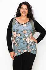 FLORAL PARTIALLY COLOR BLOCK TOP