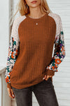 Floral Patchwork Long Sleeve Ribbed Blouse