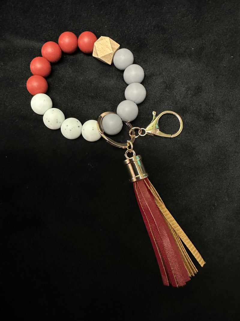 Beaded Silicone or Wood Wristlet / Keychain with Tassels or Wood Circle - Lil Monkey Boutique