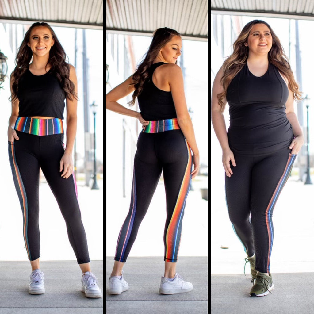 BLACK AND SERAPE LOUNGE LEGGINGS WITH PHONE POCKETS - Lil Monkey Boutique