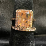 SQUARE COLORED STONE RING WITH BLINGED OUT BAND - Lil Monkey Boutique