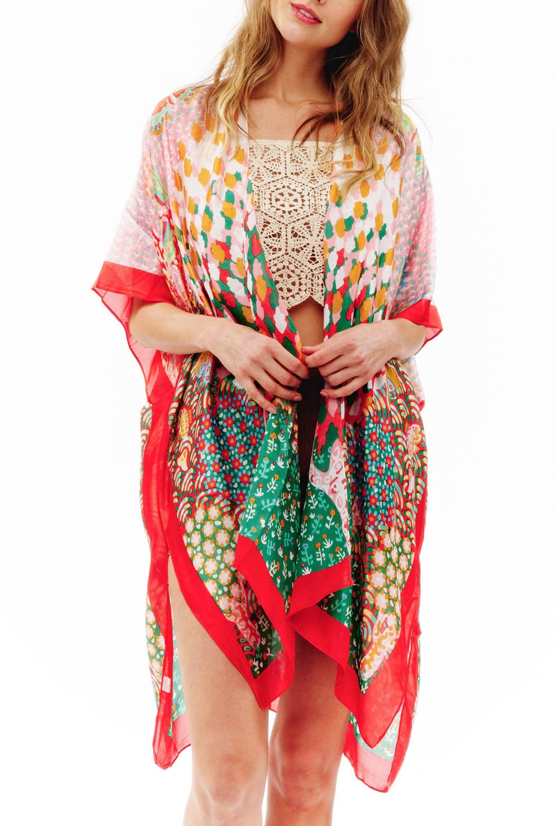 Abstract Multi Print Translucent Cover-Up Kimono - Lil Monkey Boutique