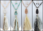LONG BEADED TASSEL NECKLACE WITH STONE - Lil Monkey Boutique