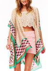 Contrast Trim Abstract Geometric Translucent Cover Up Kimono - Lil Monkey Boutique