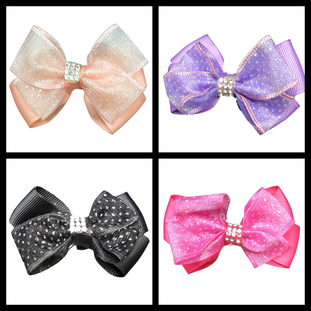 SMALL SPARKLE BOW W/BLING CENTER (roughly 3”) - Lil Monkey Boutique