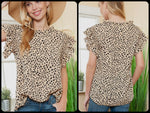 ANIMAL PRINT SHORT SLEEVE BLOUSE WITH RUFFLE ON SLEEVE - Lil Monkey Boutique