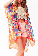 Translucent Contrast Trim Floral Women's Cover Up Kimono - Lil Monkey Boutique