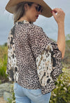 Multi Leopard Print Color Block Ruffle Bell Sleeve Sheer Top - Lil Monkey Boutique