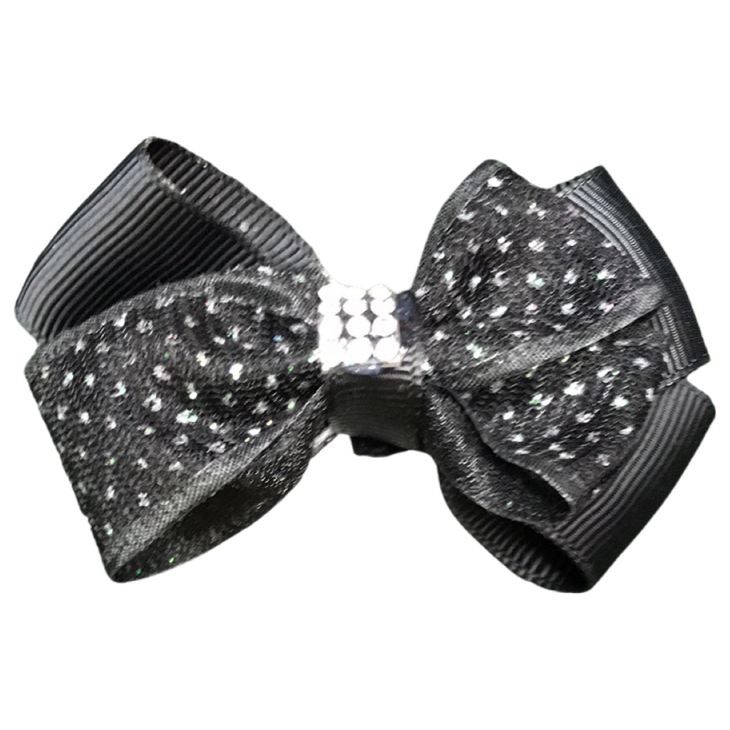 SMALL SPARKLE BOW W/BLING CENTER (roughly 3”) - Lil Monkey Boutique