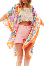 Translucent Contrast Trim Floral Women's Cover Up Kimono - Lil Monkey Boutique