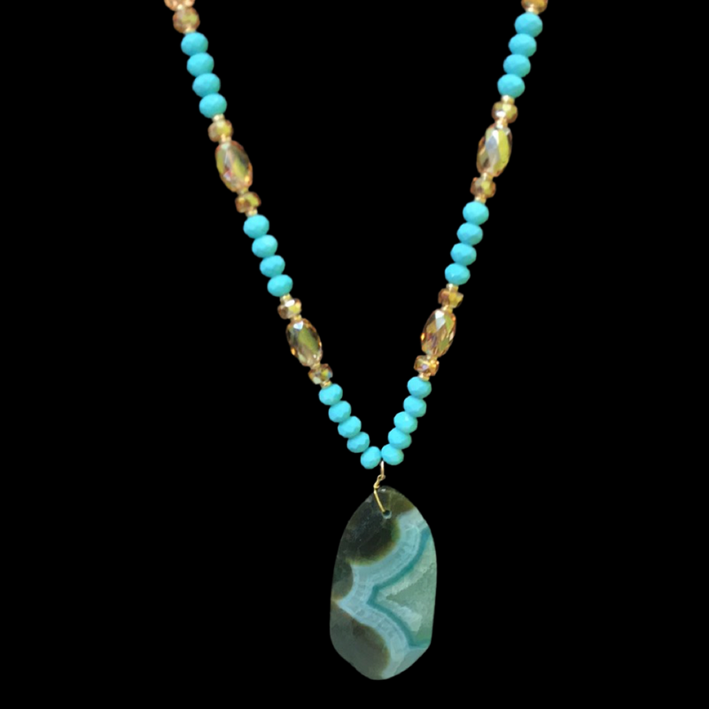 TURQUOISE GLASS STONE NECKLACES - Lil Monkey Boutique