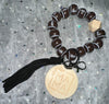 Sports Mama Themed Wooden Beads Wristlet / Keychain with engraved Disc - Lil Monkey Boutique