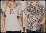 Light Weight Waffle Textured Front With Hacci Brushed Printed Back Blouse - Lil Monkey Boutique