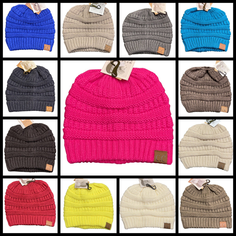 SOLID COLOR MESSY BUN BEANIE IN 13 COLORS - Lil Monkey Boutique