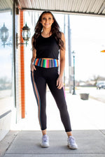 BLACK AND SERAPE LOUNGE LEGGINGS WITH PHONE POCKETS - Lil Monkey Boutique