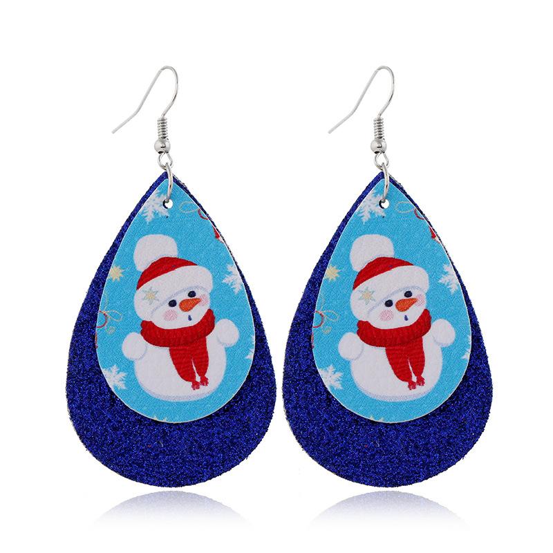 Christmas Snowman Double Layer Leather Earrings Dangle Drop Earrings with Glitter - Lil Monkey Boutique