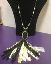 LONG BEADED TASSEL NECKLACE WITH ROUND GLITTER CONCHO - Lil Monkey Boutique