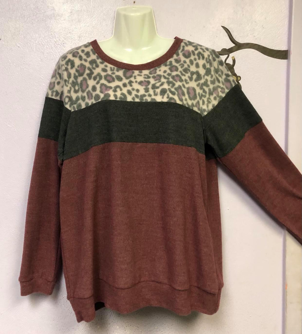 LEOPARD WITH BLACK COLOR BLOCKED STRIPED SWEATER - Lil Monkey Boutique